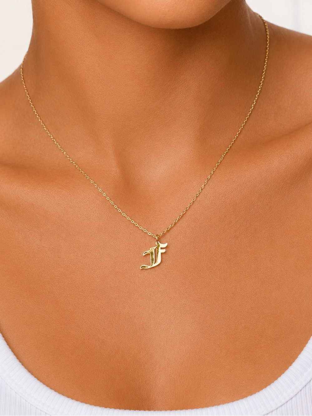 Gold Old English Initial Necklace - Letter F​